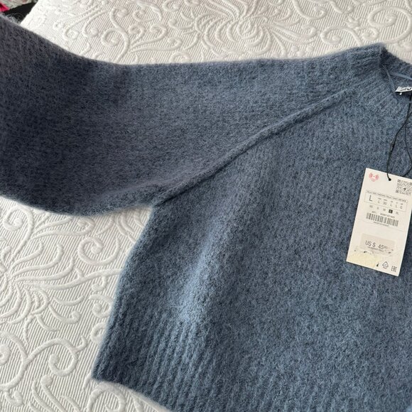 Zara Gray Blue Cozy Knit Crew Neck Sweater L - Picture 5 of 7